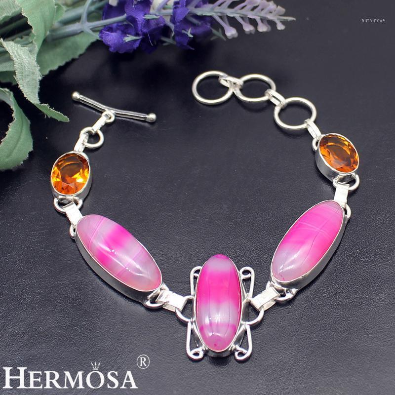 

Hermosa Elegant Natural Honeytopaz BotswanaAgate Chain Links Bracelet 8.25 Inch NY1045 Free Shipping1