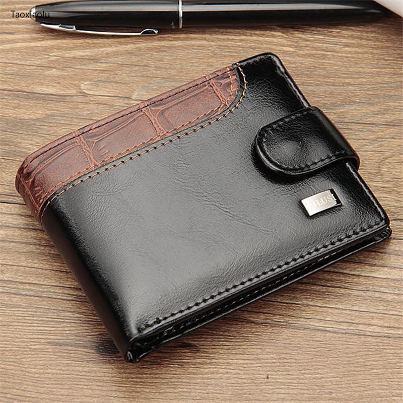 

REALPEAKY Leather Vintage Men Wallets Coin Pocket Hasp Small Wallet Men Purse Card Holder Male Clutch Money Bag Carteira, Black