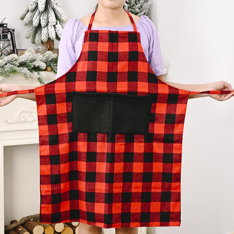 

Restaurant Kitchen Apron Christmas Decor New Year Xmas Gifts Red Black Plaid Aprons Chef Waiter Home Cleaning Supplies