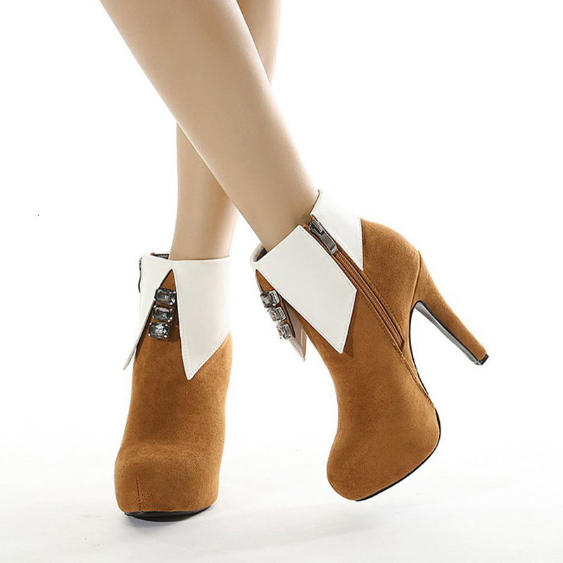 

2021 New Women Autumn Boots Thin High Heels Ladies Pumps Plus Size 43 Women's Suede Leather Ankle Boot Shoes Ty7w, Black