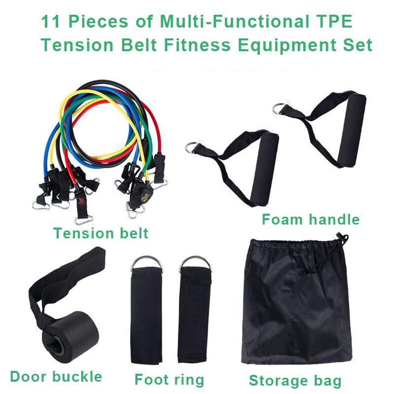 

11 Pieces of Multi-Functional TPE Tension Belt Fitness Equipment Set