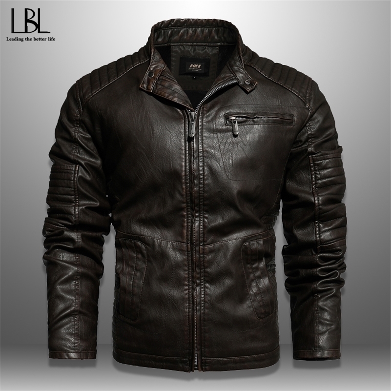

New Stylish Jacket Autumn Casual Men's PU Leather Jackets Winter Warm Inner Fleece Coat Slim Fit Bomber Windbreaker S-4XL 201105, Kh45 black