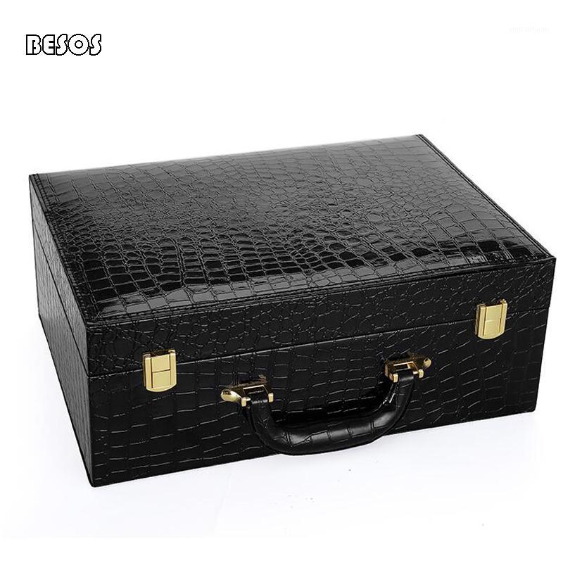 

High-end Black Brown Crocodile Grain Flannelette Lined New Year Party Red Wine Shoes Double Buckle Hand Carry Gift Box B325D1