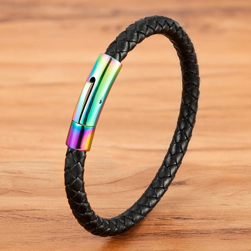 

Simple Style Color Stainless Steel Buckle Stitching Leather Bracelet Handsome Boy 3 Colors 19cm/21cm/23cm Leather Bracelets