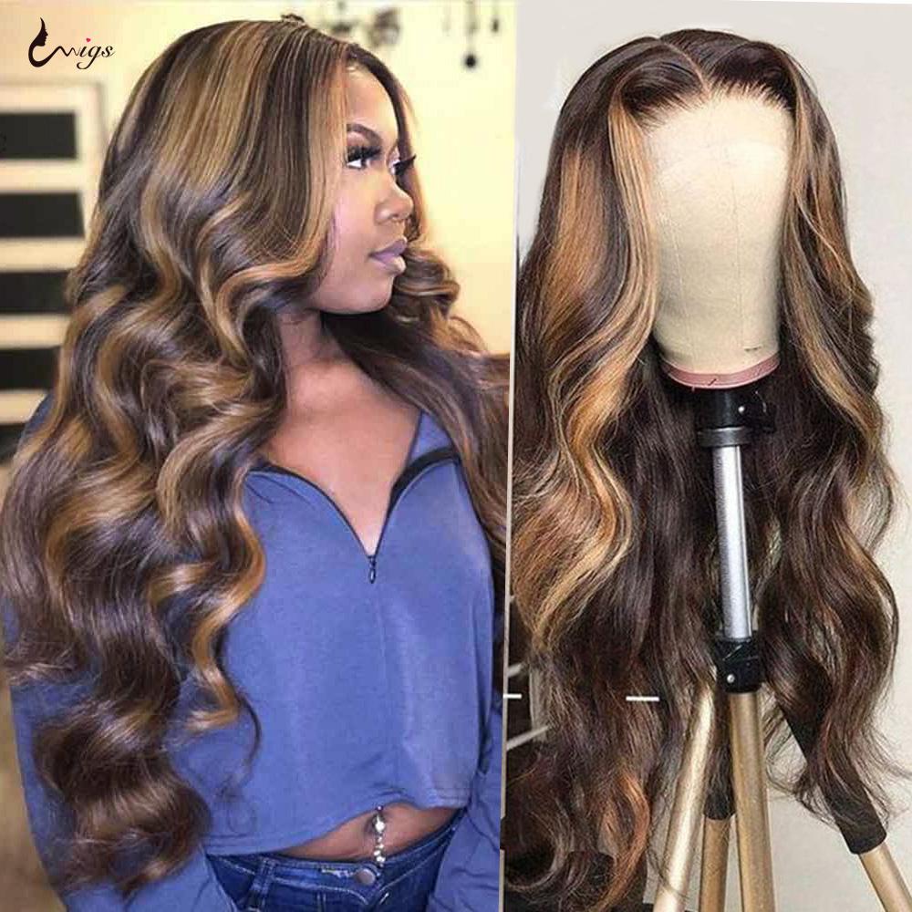 

Highlight Brazilian Body Wave Burgundy 99j Lace Front Wig 1B/27 Ombre Human Hair Wig 180 Density Remy Wigs, 4 27 highlight