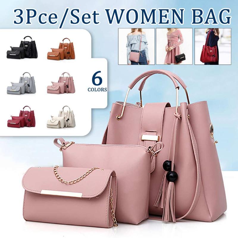 

Women's Three Piece Set Tassel Handbag Simple Tassel Pendant Mother Bag Shoulder Crossbody Bag Trendy Women Bags Wallet Gift, White