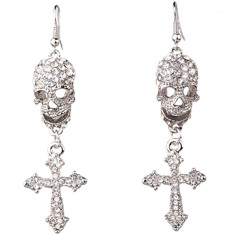 

Women Fashion Jewelry Skull Cross Style Earrings Handmade Rhinestone Drop crystal Dangle Long earrings for women girls1