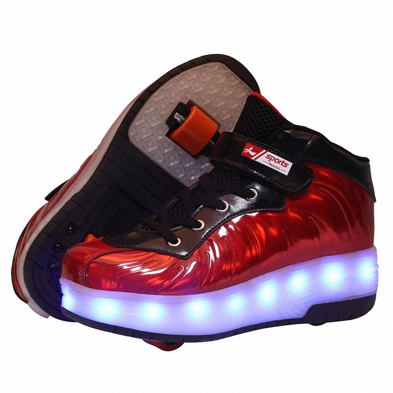 

Children Two Wheels Luminous Glowing Sneakers Black Red Pink Led Light Roller Skate Shoes Kids Led Shoes Boys Girls USB Charging #Ky3z