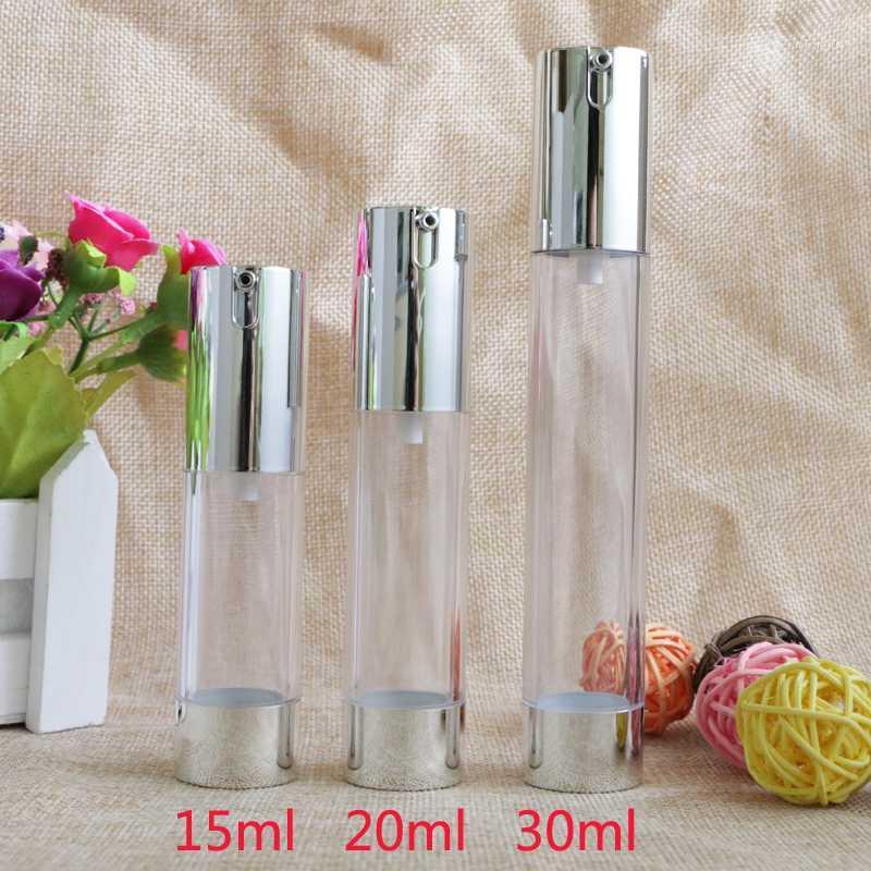

15ml 20ml30ml Empty Airless Pump Bottles Packaging Silver Transparent Travel Vacuum Cosmetic Containers Plastic Bottle 10pcs/lot1