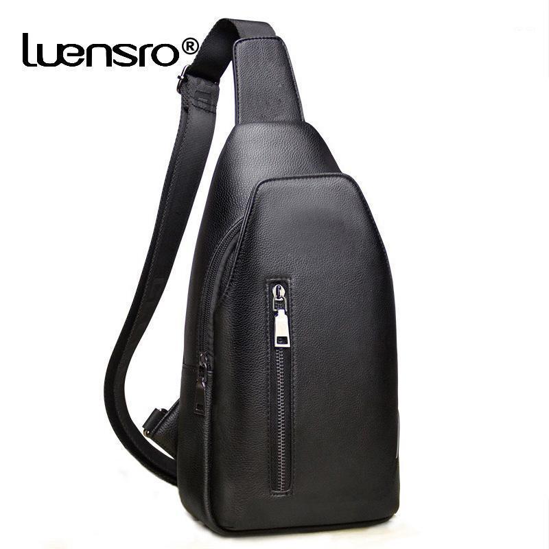 

Men's Crossbody Bags Genuine Leather Chest Bag Pack Designer Messenger Shoulder Bags 2020 New Back Pack Travel Leather Men Bag1, Black