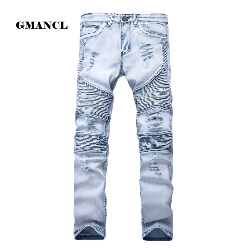 

Mens Skinny Jean Distressed Slim Elastic Jeans Denim Biker Jeans Hip hop Pants Washed Ripped Jeans plus size -42,YA558 201111, Picture color