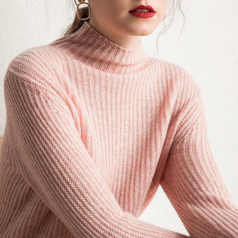 

2021 New Top Grade 100% Goat Cashmere Knitting Sweaters Women Half-high Oneck 3colors Long Sleeve Soft Pullovers Female Jumpers 84if, White