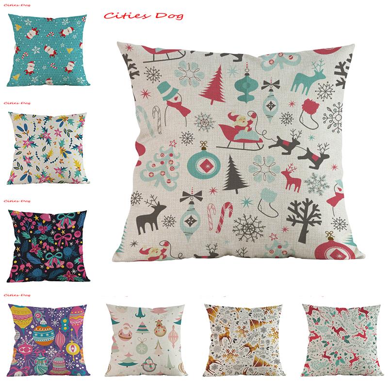 

Christmas decoration pillow cushion cojines decorativos para kussenhoes Linen almofada pillowcase