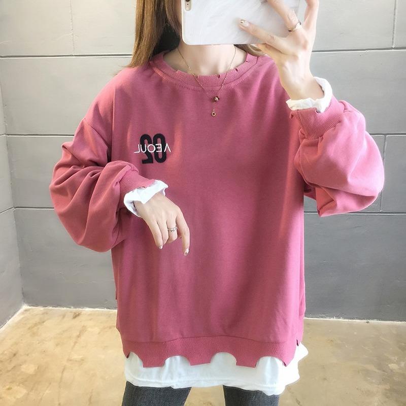 

Large Size Patchwork Sweatshirts For Women 2020 Autumn Style Harajuku Vintage Loose Casual Hole Lady Pullovers Sweatshirt S4170, Gray