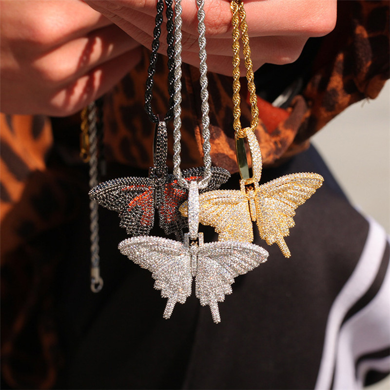 

Aaa 4 Colours Zircon Cubic Hip Hop Jewelry Present Iced Out Less Butterfly Pendant B2q0
