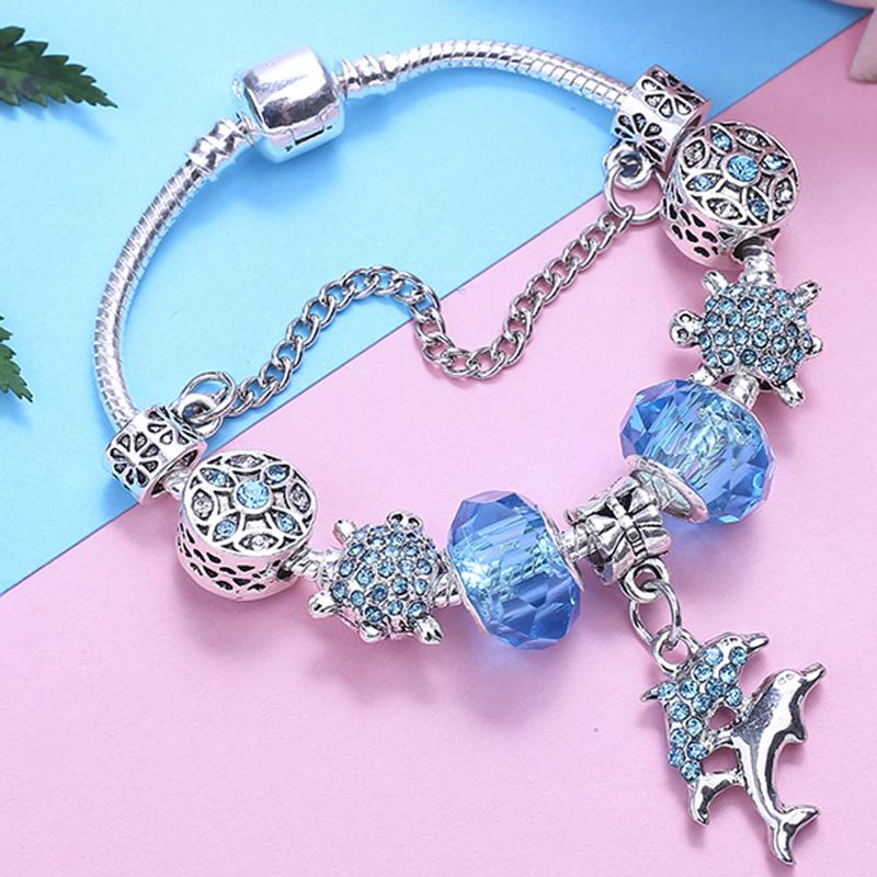 

TOGORY 2021 New Crystal Dolphin Beads Charm Bracelets For Women With Snake Chain Brand Bracelets & Bangles Pulsera Dropshipping