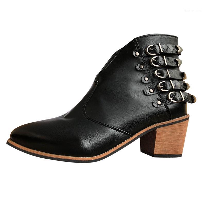 

Women's Ankle Boots Zipper Square Heel Vintage PU Leather Shoes For Women Buckle Strap Round Toe Casual Short Boots Shoes1, Yellow