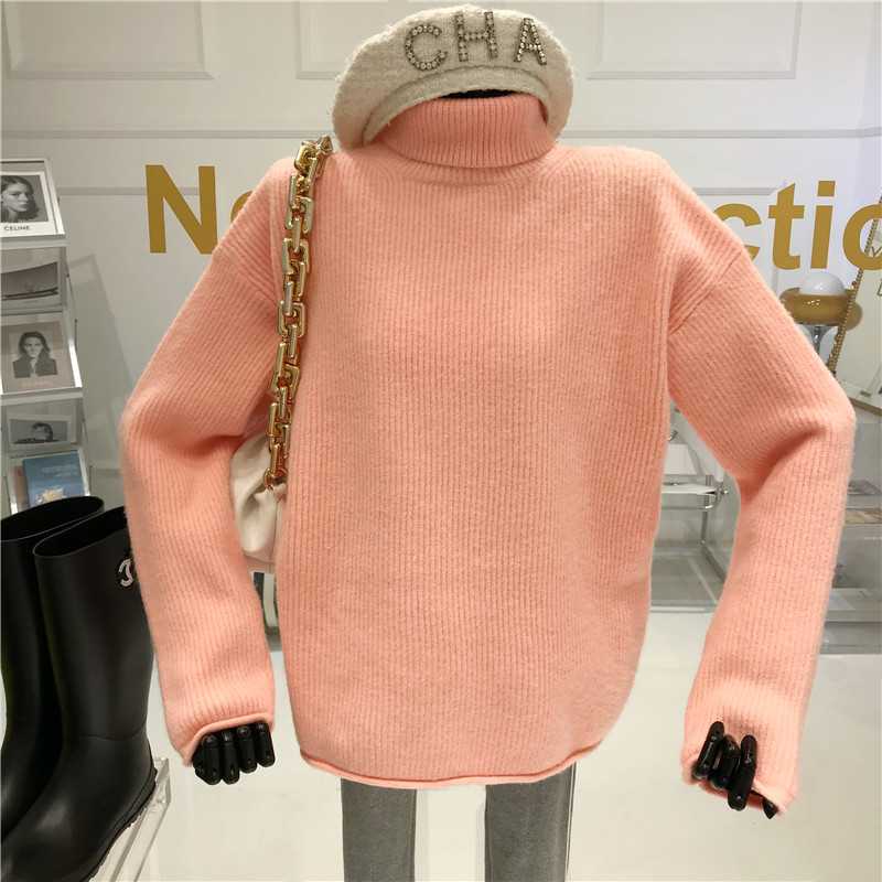 

Loose High Neck Long Sleeve Sweater Women's Winter 2021 Niche Design New Pullover Slouchy Thickening Knitwear, Blue