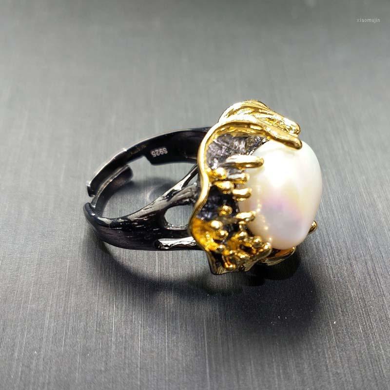 

Cluster Rings FLZB, Hyperbole Ring Uniqute Design Supper Natural Irregular Pearl In 925 Sterling Silver With 18k Gold Plated Fashion