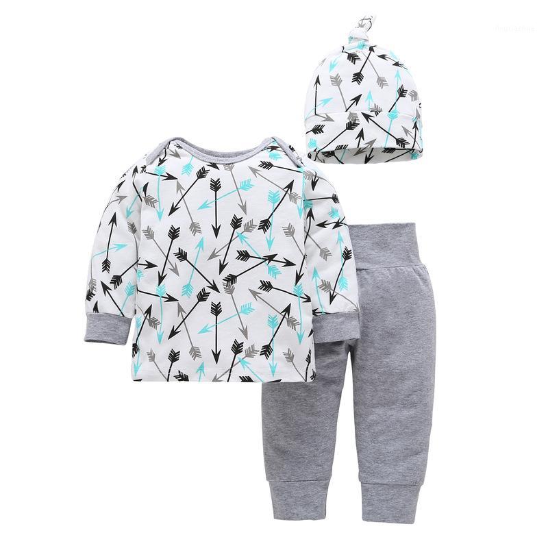 

2020 New Long Sleeves T-shirt Kids Hats Newborn Pants 3pcs Fashion Spring Children Clothes Sets 1-3T1, Black