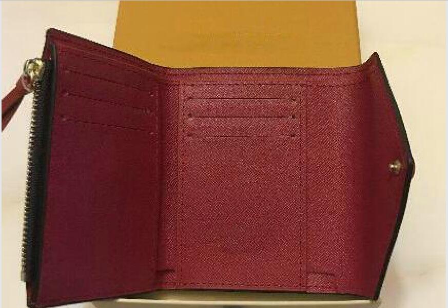 

2022 quality women man real leather multicolor short wallet Card holder classic zipper pocket Victorine, Red;black