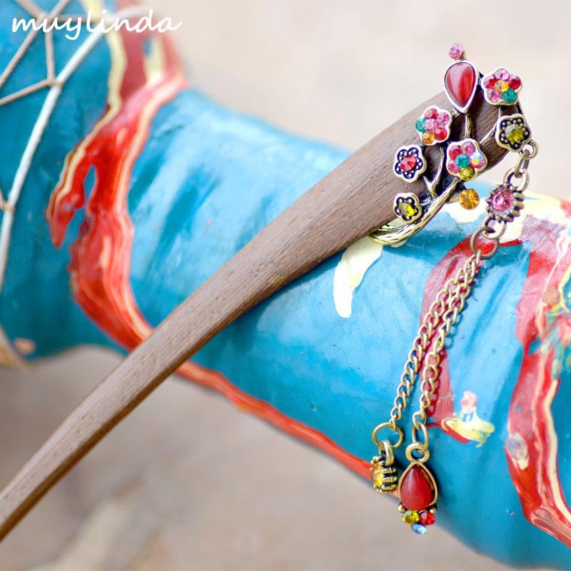 

Hair Clips & Barrettes Plum Blossom Wood Sticks Chinoiserie Rhinestone Charm Jewelry Retro Women Costume Accessories