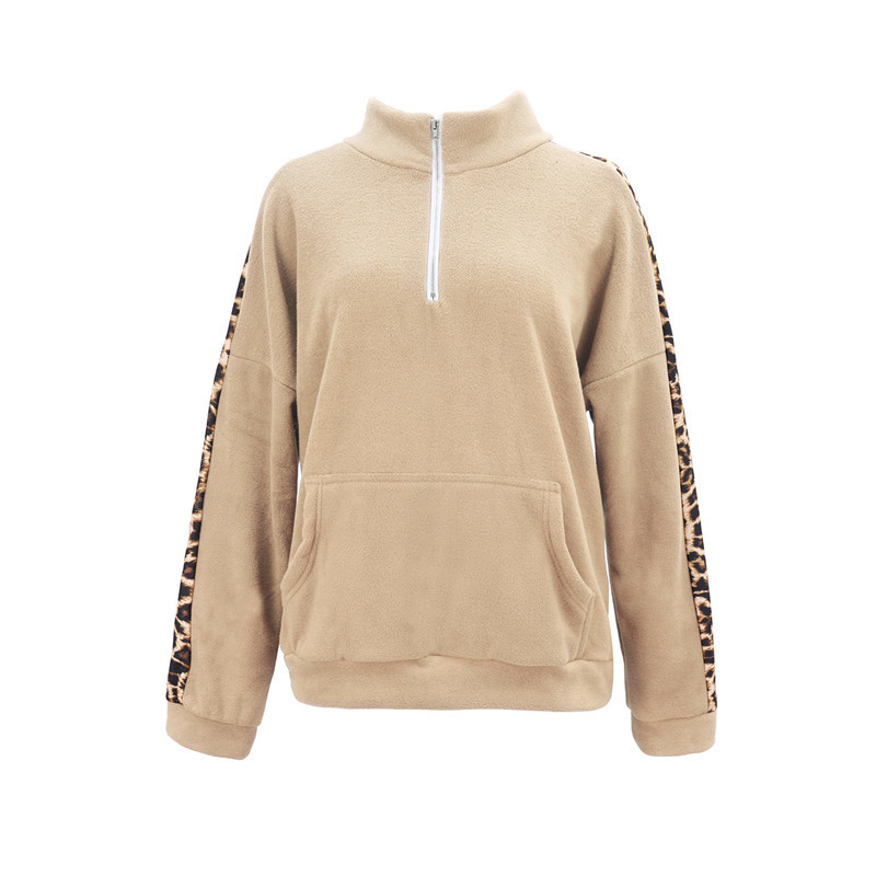 

Selling hot fashion wild long leopard pattern slapper attacked sweatshirt, Khaki