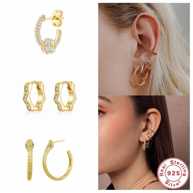 

Aide Light Luxury Jewelry Sparkling CZ 925 Sterling Silver Piercing Pendientes Huggies Stud Earring For Woman Girls Earring