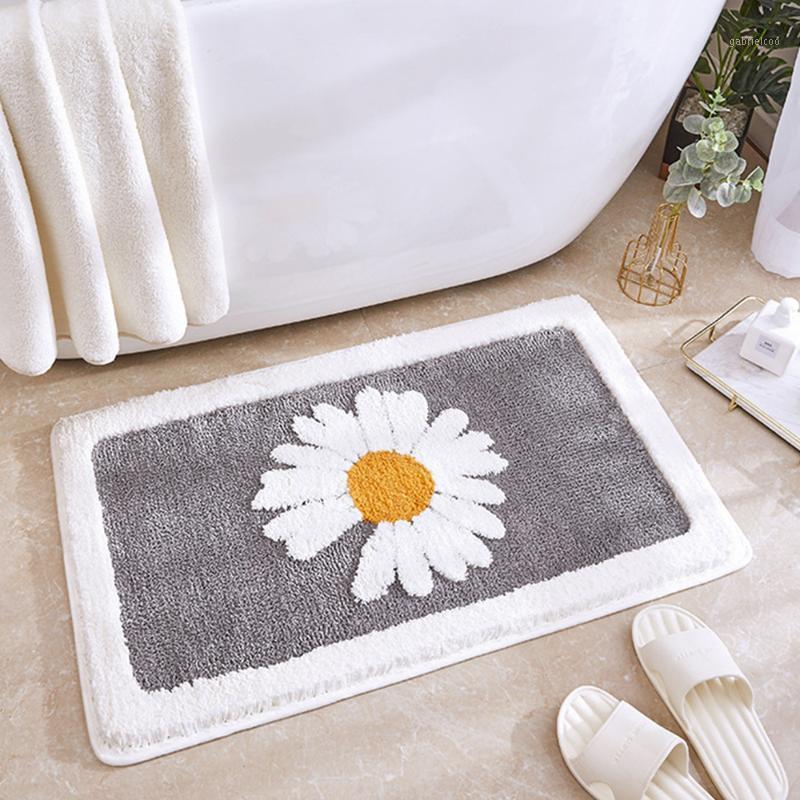 

Bath Mat Bathroom Non-Slip Rug Toilet Door Mat Small Daisy Absorbent Non-slip Anti-fall Foot Pad Door Carpet Floor Household1, Light green