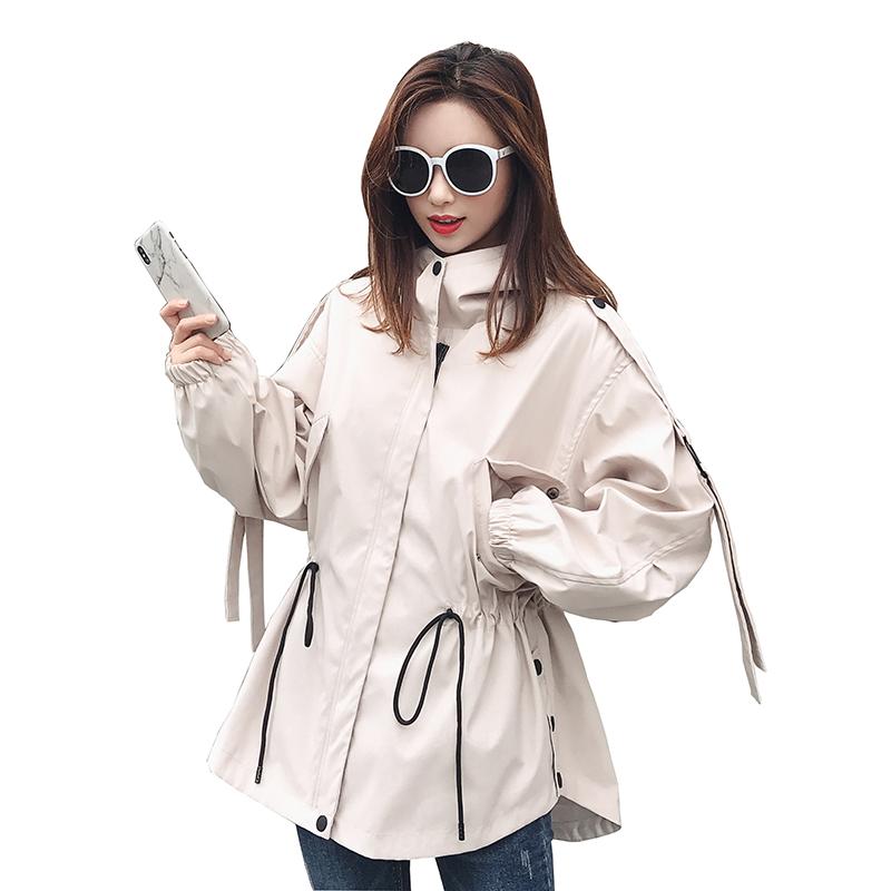 

Trench Coats Temperament Women Autumn New High-end Simple Overcoat Casual Loose Hooded Thin Short Outwear Female Big Size O757, As pic