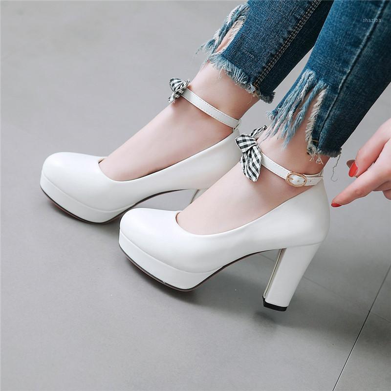 

YMECHIC 2020 Lolita Sweet Plaid Bowtie Ankle Strap Party Mary Jane Shoes White Pink Beige Office Wedding High Heel Pumps Shoe1, Black
