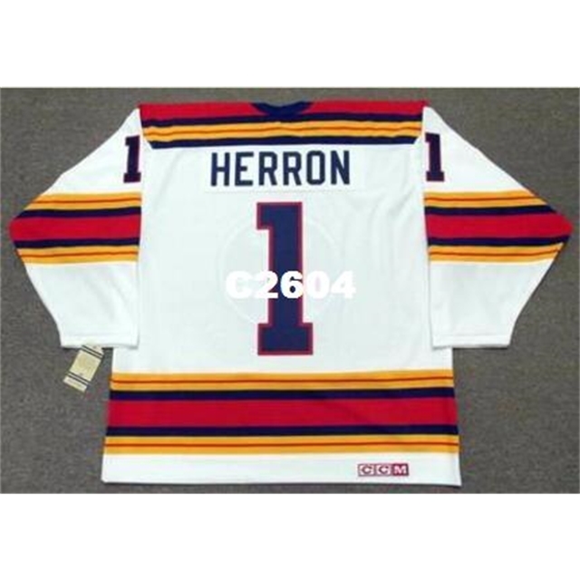 

Mens #1 DENIS HERRON Kansas City Scouts 1975 CCM Vintage RETRO Home Hockey Jersey or custom any name or number retro Jersey, White
