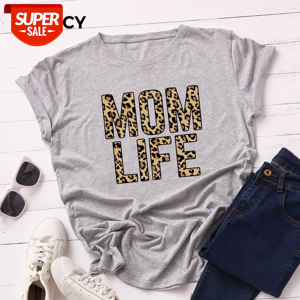 

JFUNCY Plus Size 100% Cotton Summer Tshirt Leopard MOM LIFE Printed Women T-Shirt Short Sleeve Woman Tee Tops Female T Shirt #bY72, White