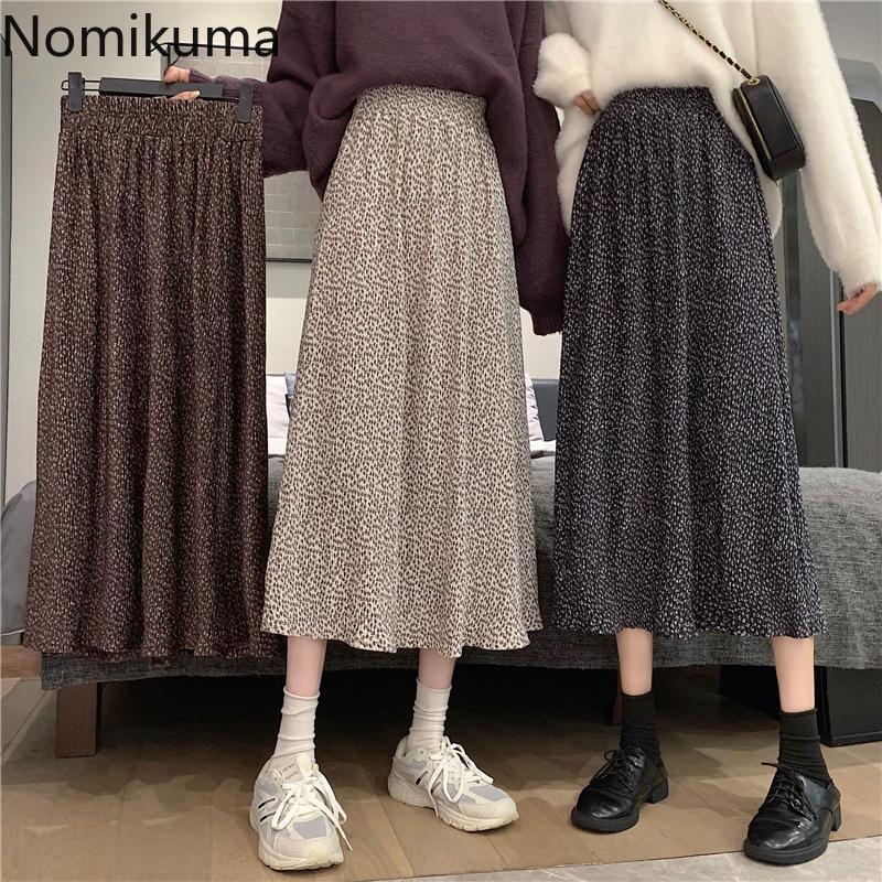 

Nomikuma Autumn Winter Velour Floral Skirts Korean Causal Stretch High Waist A-line Skirt 2020 New Faldas Mujer Moda 6D317, Black