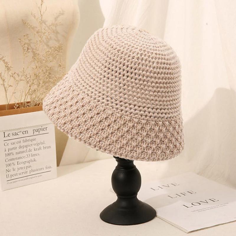 

Autumn Female Knitted Wool Bucket Hats Fashion Winter Foldable Hat All-Match Casual Caps Warm Fisherman Knitting B3N0