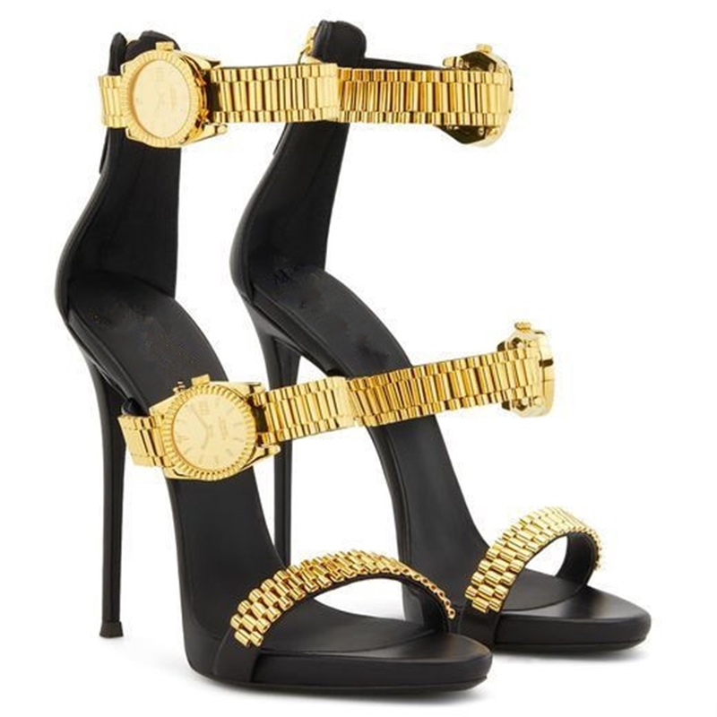 

Fashion Beautified Gold Watch Straps High-heeled Sandals Will See Open-toed Ladies Thin-footed Woman Stage or Fit Party Shoes 59i5, As pic