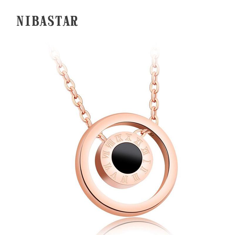 

Pendant Necklaces Fashion Double Layer Round Roman Letter Necklace For Women Stainless Steel Wedding Female Jewelry