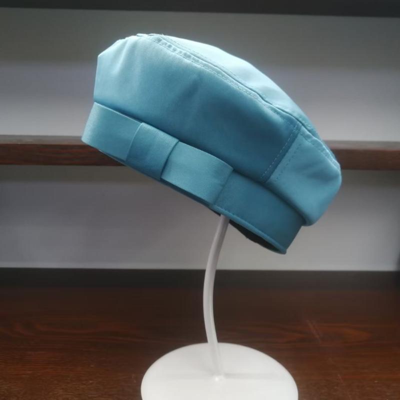 

2021 Spring Sapphire Blue Bowknot Satin Noble Elegant Solid Lady Beret Hat Women Leisure Painter Hat, Black
