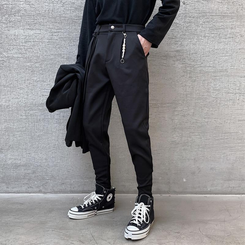 

3XL!Men's thin trousers thick feet pants barbershop hair stylist stylist casual pants net red men's boots trend, Black