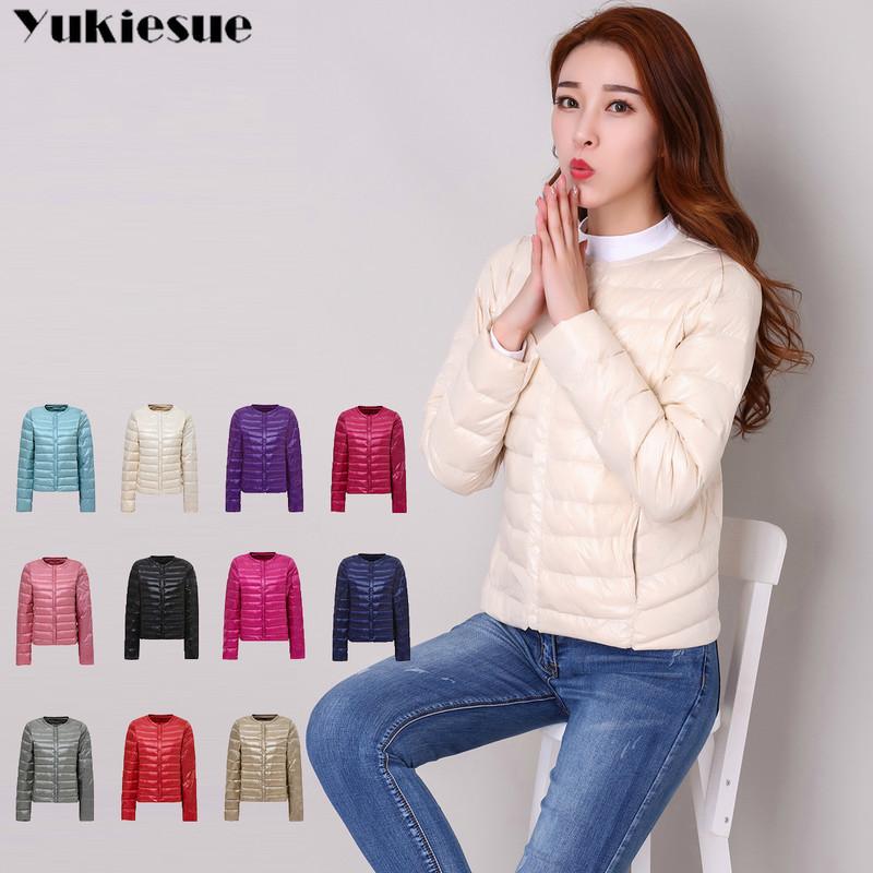 

Woman Spring Padded Warm Coat Ultra Light Duck Down Jacket round collar Female Overcoat Slim Jackets Winter Portable Parkas, Black