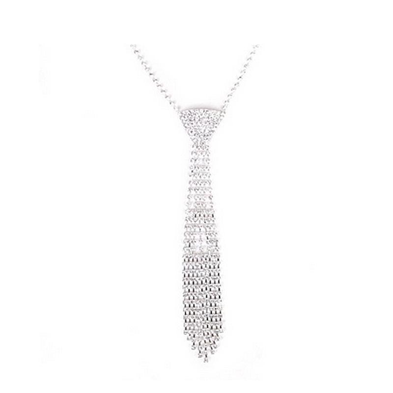 

Crystal Tassels Rhinestone Necktie Necklace Wedding Bridal Jewelry Prom, Silver