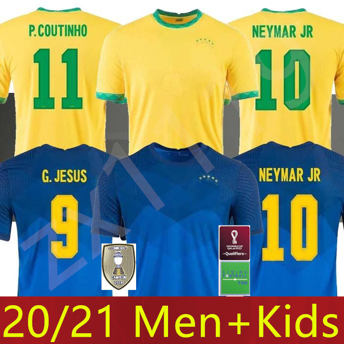 

20 21 BRAZIL soccer jersey NEYMAR JR COUTINHO PAULINHO MARCELO G.JESUS 2020 2021 Brasil COSTA home away man + kids kit football shirts, Away+patch