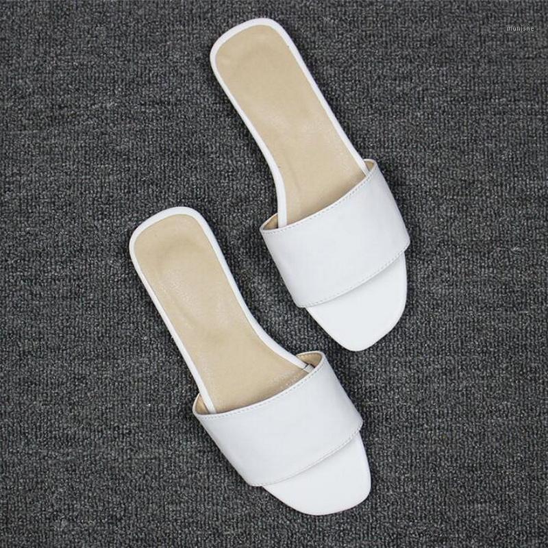 

2020 Women Slippers Sandals Flat Summer Women Shoes Pu Leather Solid Peep Toe Fashion Outside Mules Female Shoes Plus Size 31-441, Apricot
