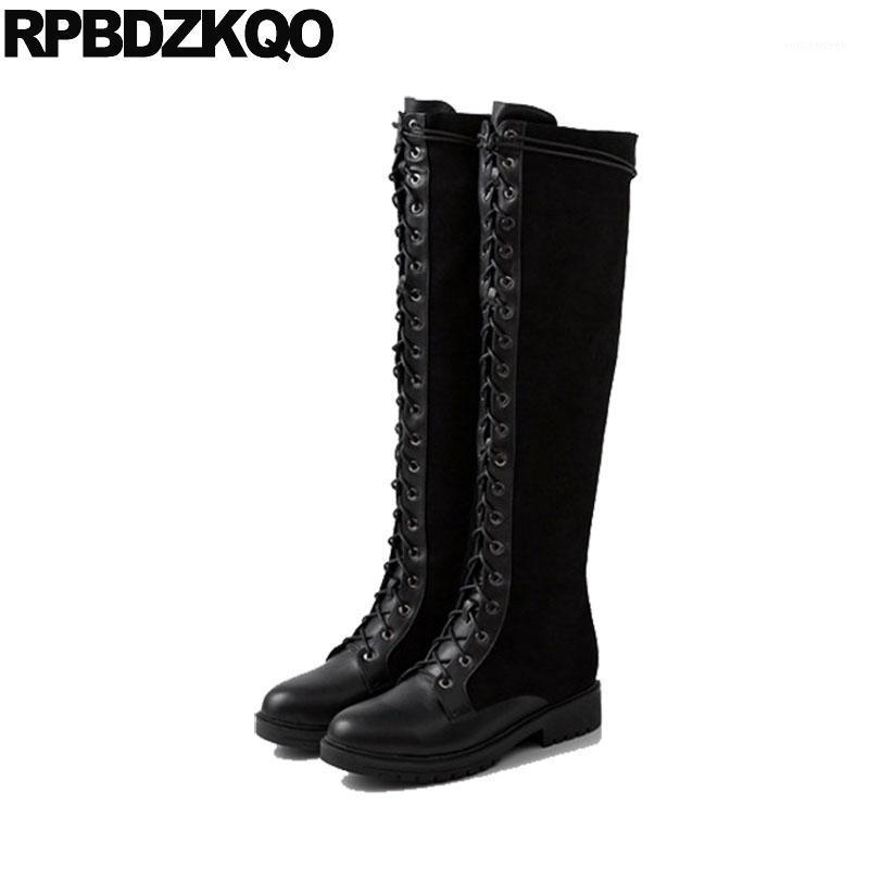 

10 suede knee high plus size trend chunky flat big shoes tall ankle combat black long slim casual side zip boots women1