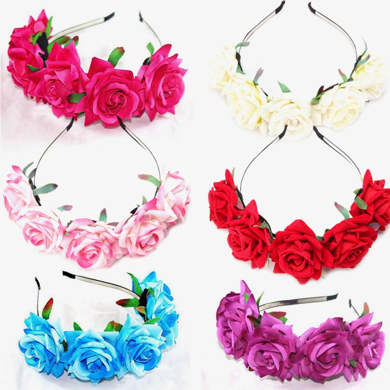 

New Bride Headband Hairband Floral Wedding Party Flower Prom Festival Decor Holiday Princess Floral Wreath Headpiece, Light yellow