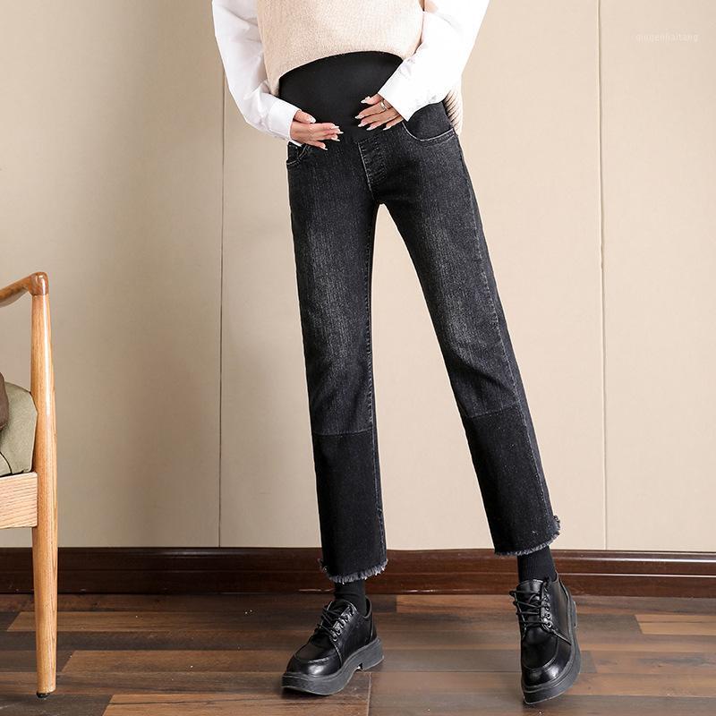 

Spring Autumn Maternity Jeans Fashion Color Matching Denim Pregnant Women Straight Pants Pregnancy Mother Belly Clothing1, Blue