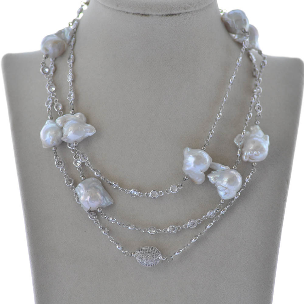 

Z10326 50" 23mm White Baroque Drop KESHI Pearl Necklace CZ Y0126
