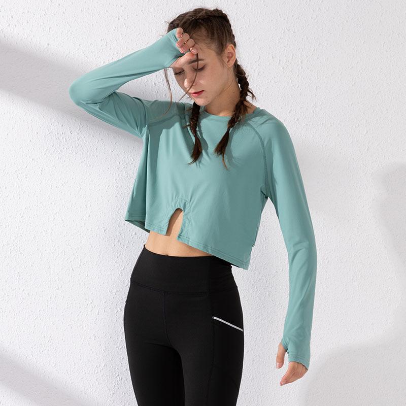 

Customized running irregular two way wear fitness athletic designer clothes for women long sleeve t shirt Yoga crop top shirt, Black