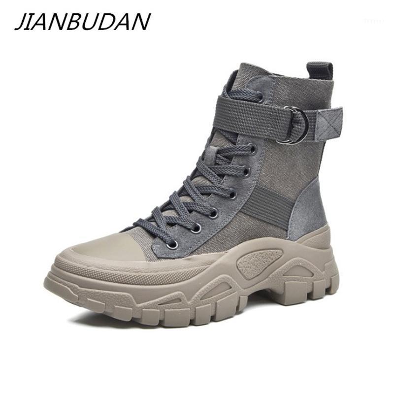 

JIANBUDAN New motorcycle boots Breathable canvas women's autumn Ankle boots Winter plush warm outdoor leisure women cotton1, Beige