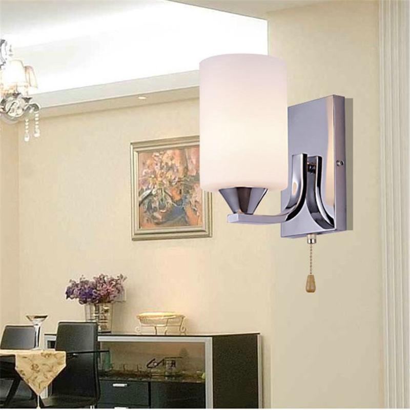 

Simple wall lamp LED indoor lighting white glass lampshade chain switch modern sitting room europe bedroom shop light fixture